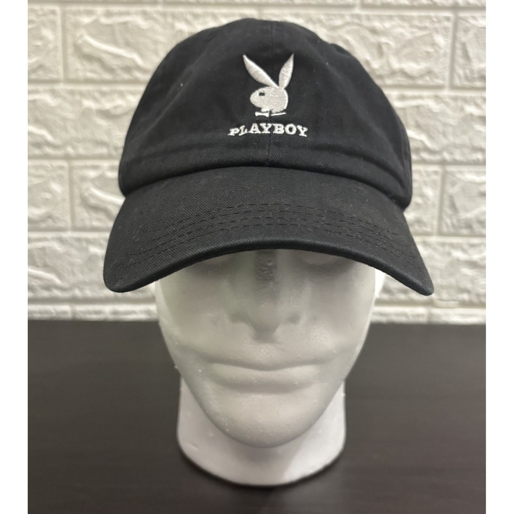 PLAYBOY MENS FADED BLACK CAP HAT ADJUSTABLE‎ DAD STYLE